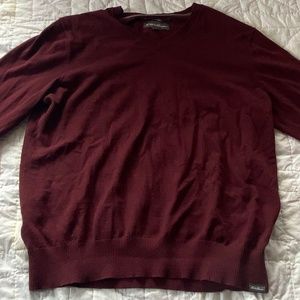Mens Eddie Bauer V-Neck Burgundy Sweater Cotton/Merino Size Large LXL